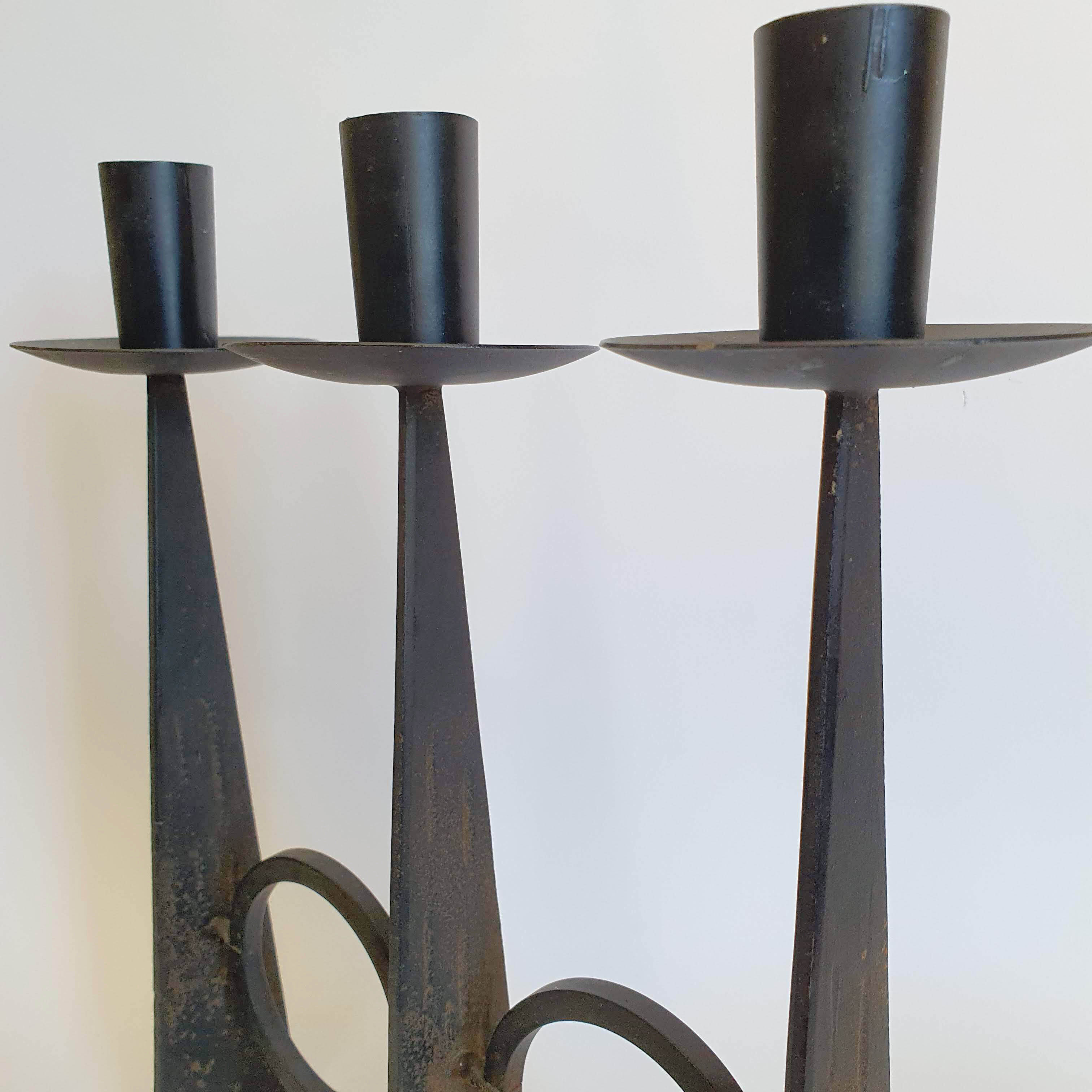 Black wrought iron candle holder 50s