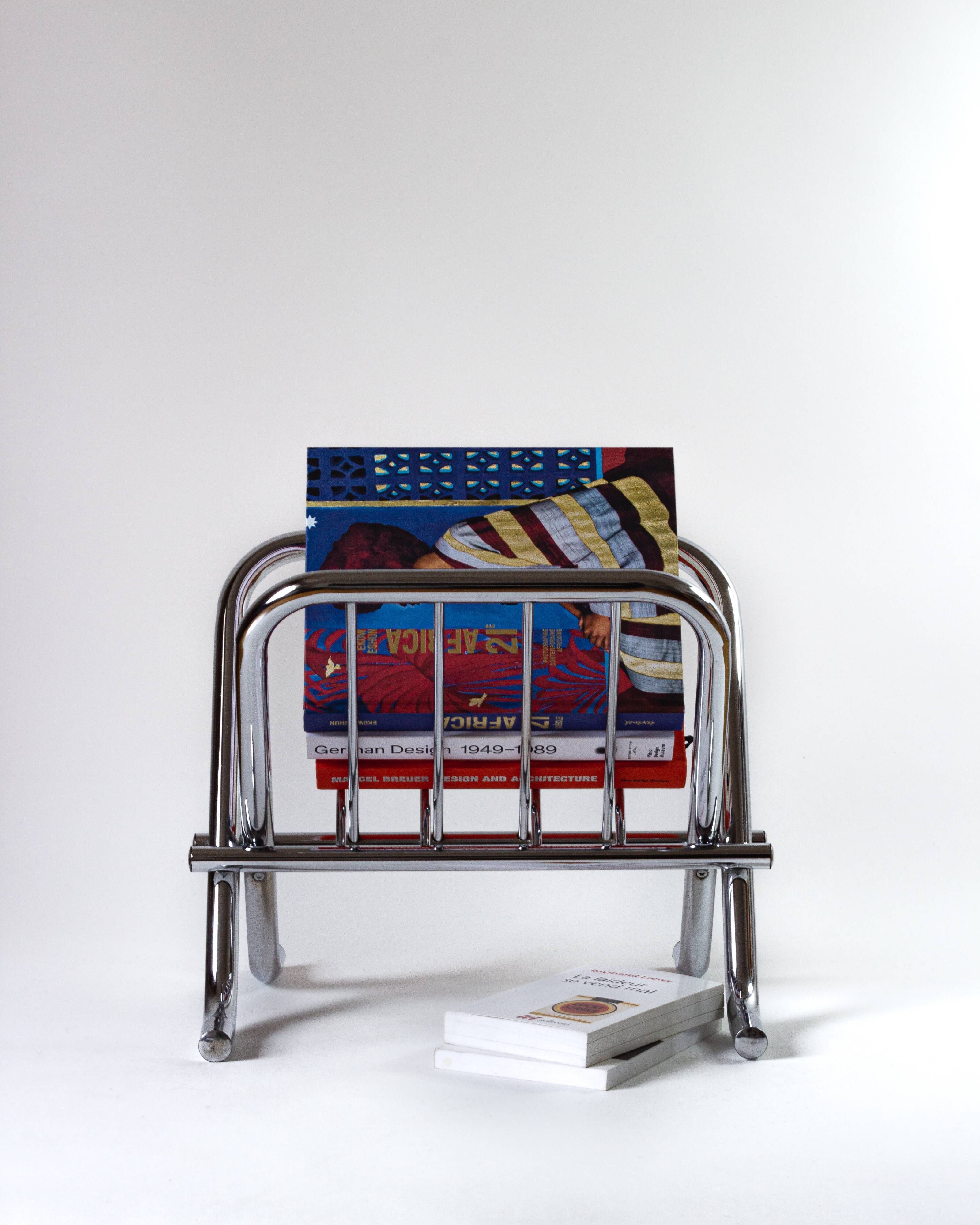 Chrome tubular steel magazine holder, Le Zack 1980