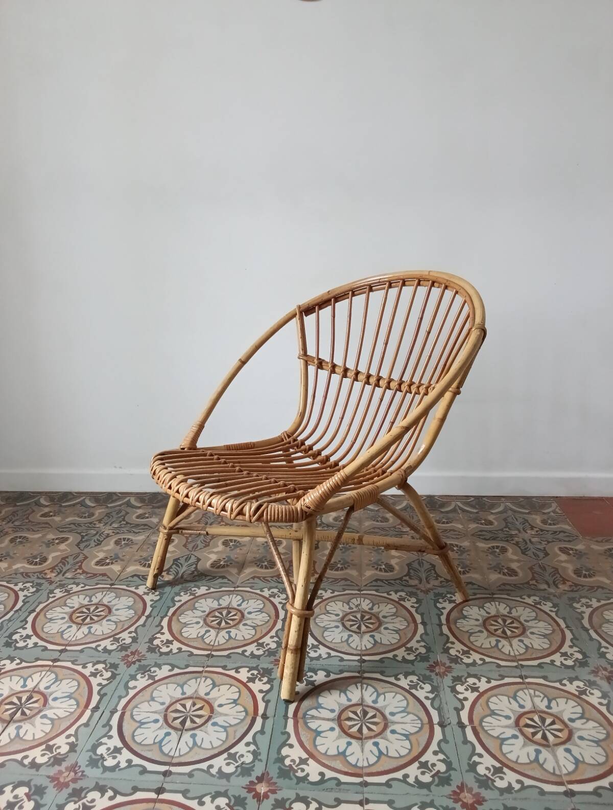 Trio de fauteuils rotin vintage