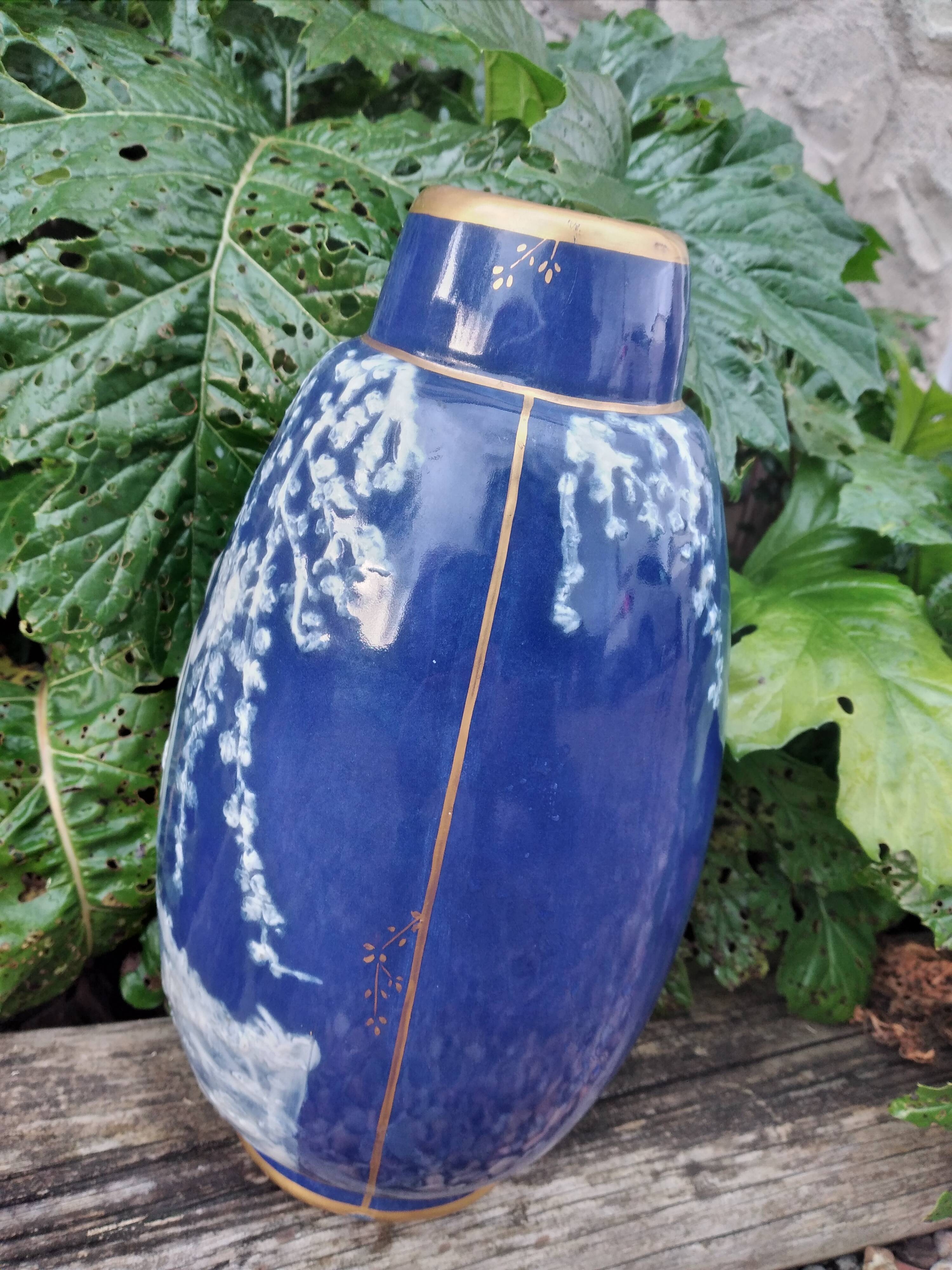 Blue Limoges porcelain vase