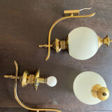 Pair of brass and opaline sconces