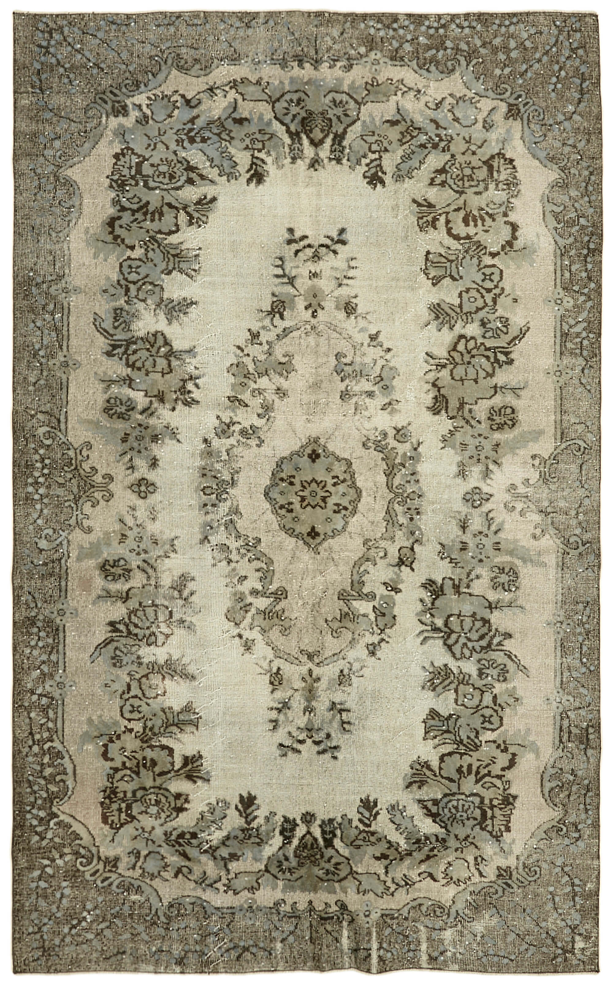 Hand-Knotted Carved Anatolian 1970s 186 cm x 292 cm Grey Carpet