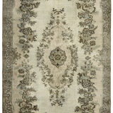 Hand-Knotted Carved Anatolian 1970s 186 cm x 292 cm Grey Carpet