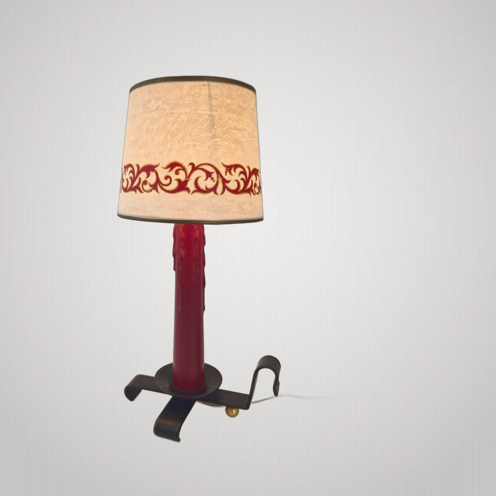 Vintage 1950s table lamp in black leather & burgundy 50s dlg Jacques Adnet r