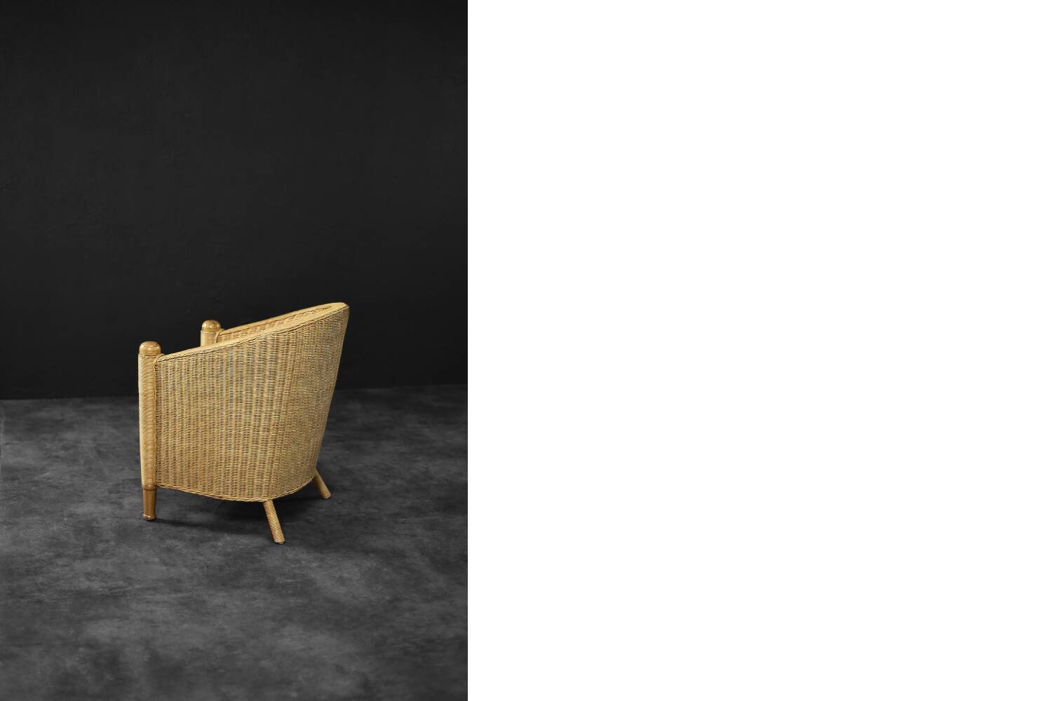 Vintage Mid-Century Italian Modern Boho Rattan Barrel Chair, 1970s