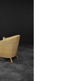 Vintage Mid-Century Italian Modern Boho Rattan Barrel Chair, 1970s