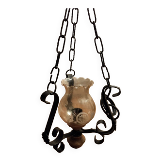 Vintage chandelier meta wood and glass