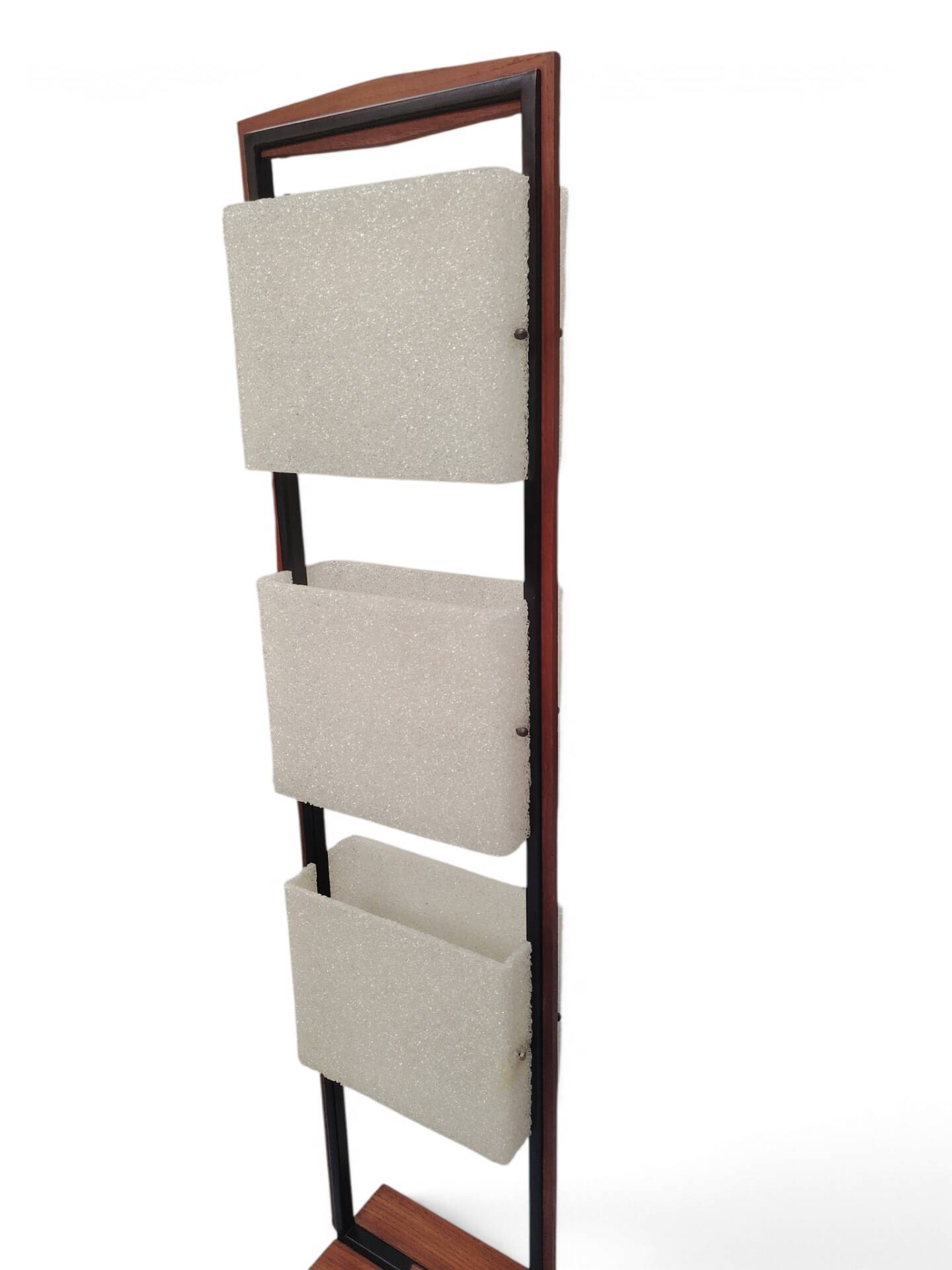 Column totem floor lamp in teak and frosted resin Scandinavian design
