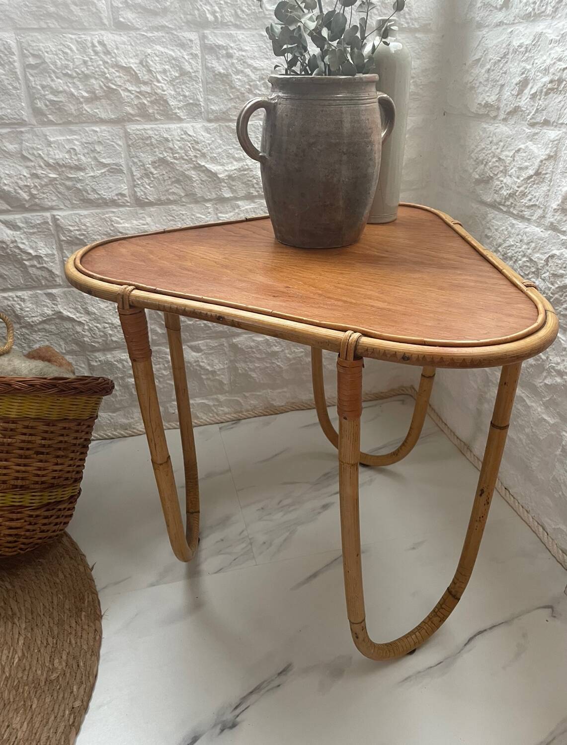 Small banbou tripod table from the 70s