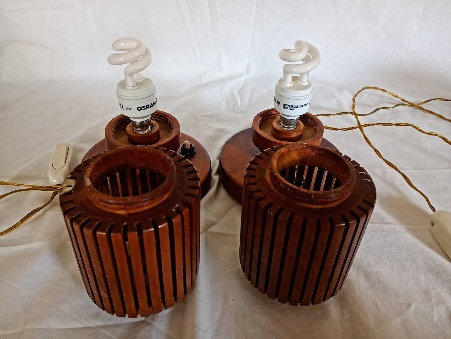 Pair of wooden bedside lamps