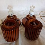 Pair of wooden bedside lamps