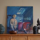 Large oil painting on canvas, unknown artist, 1956, mid-century Danish.