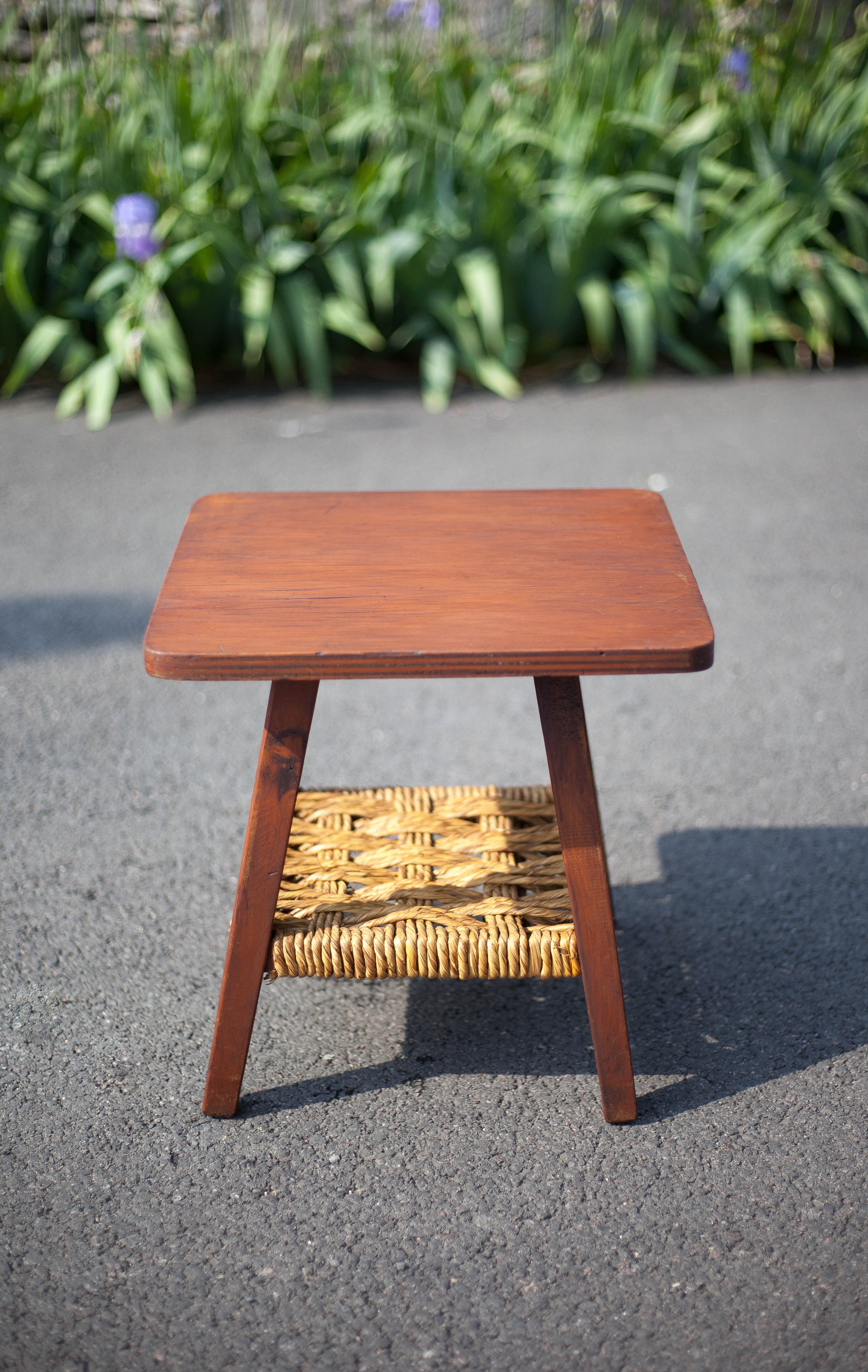 Vintage wooden coffee table and rope