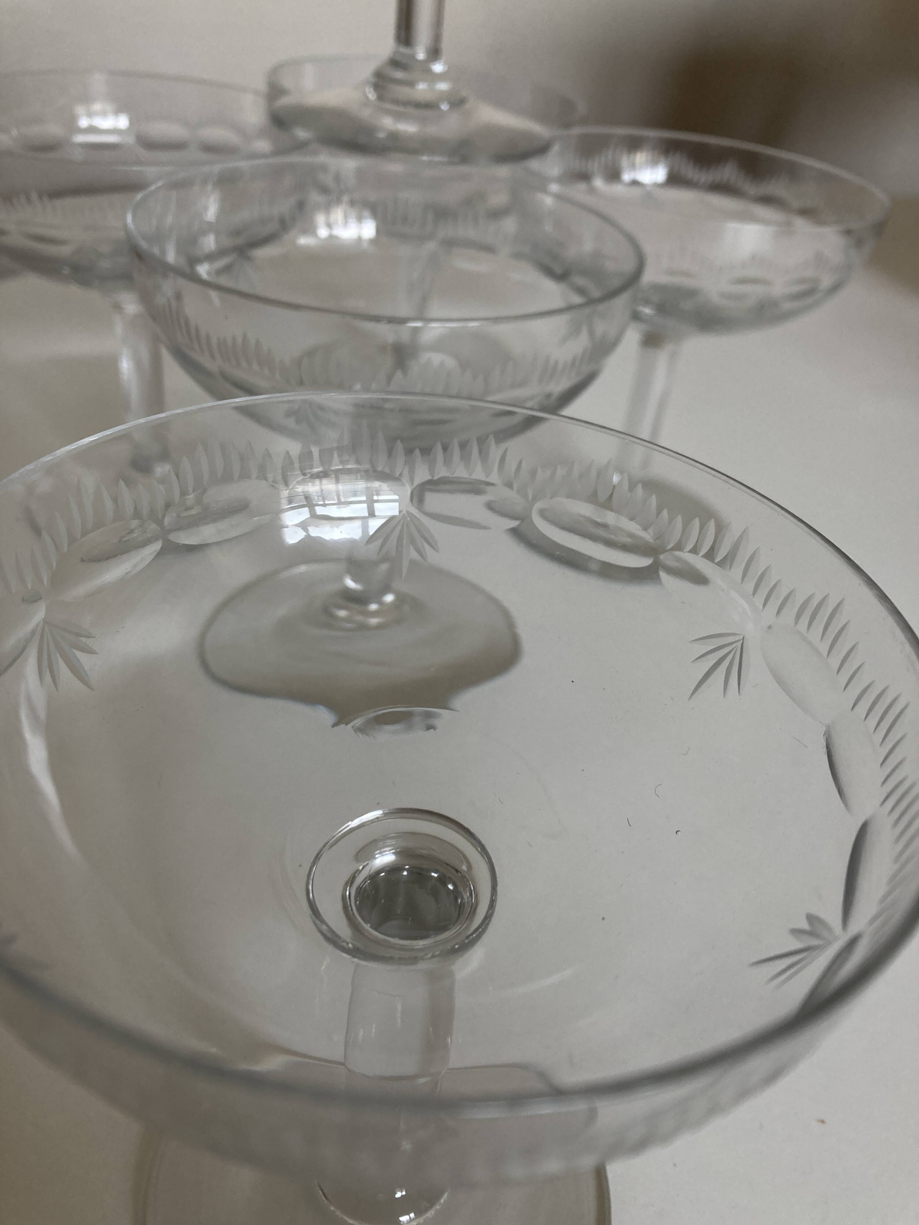 Set of 6 faceted cut crystal champagne glasses, Napoleon III style