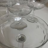 Set of 6 champagne glasses in Napoleon III faceted cut ringing crystal