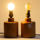 Pair of light wood table or bedside lamp bases, 1970s