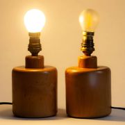 Pair of light wood table or bedside lamp bases, 1970s
