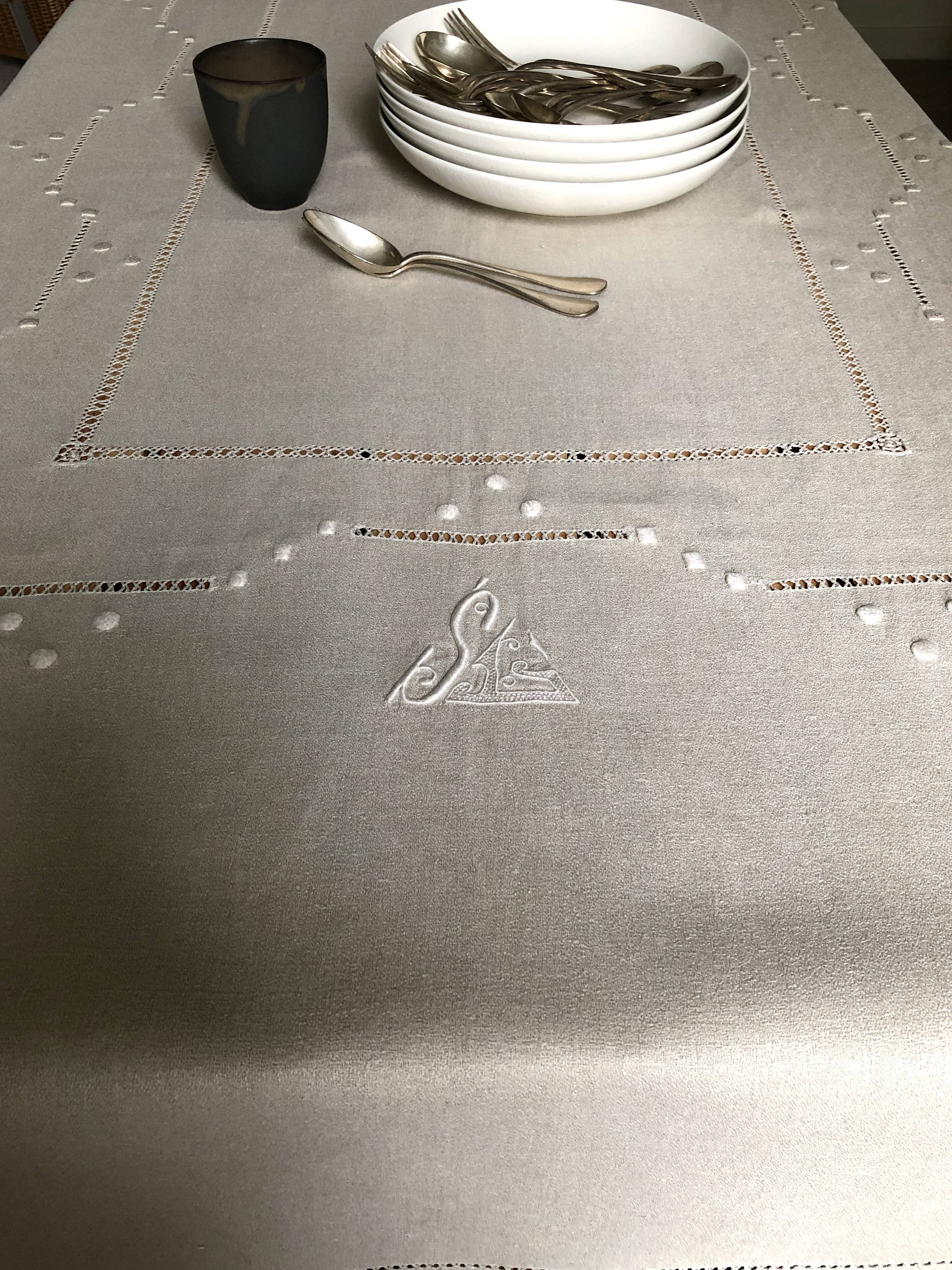 Antique linen tablecloth and whipped cream silk