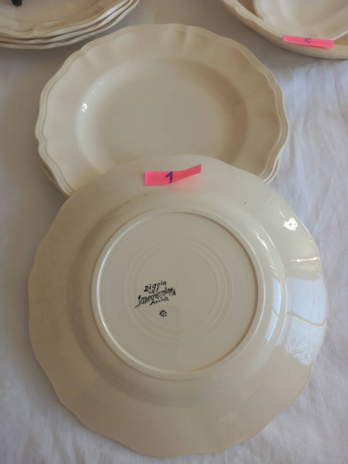 Old Sarreguemines Ivory Carved Service
