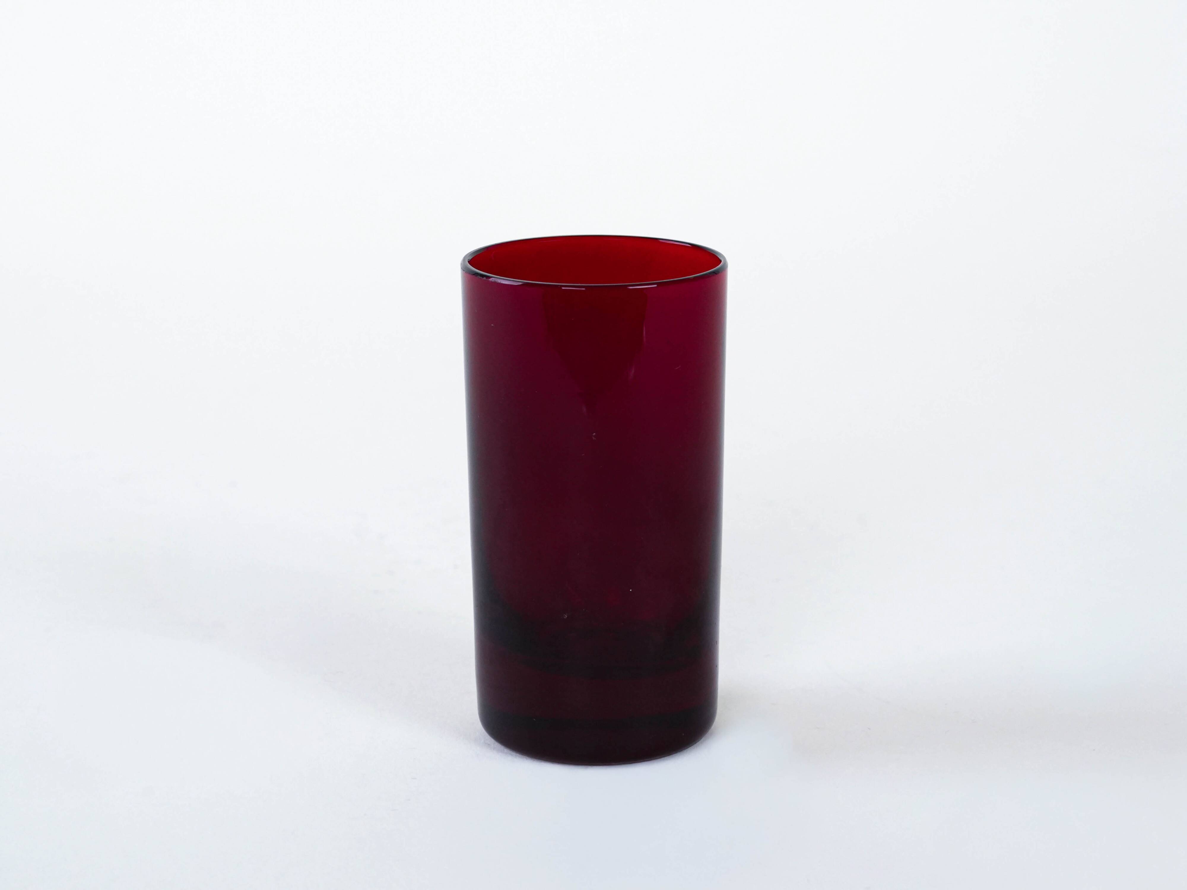 Set of ruby-coloured glasses, Italian design, 1970s, made in Italy