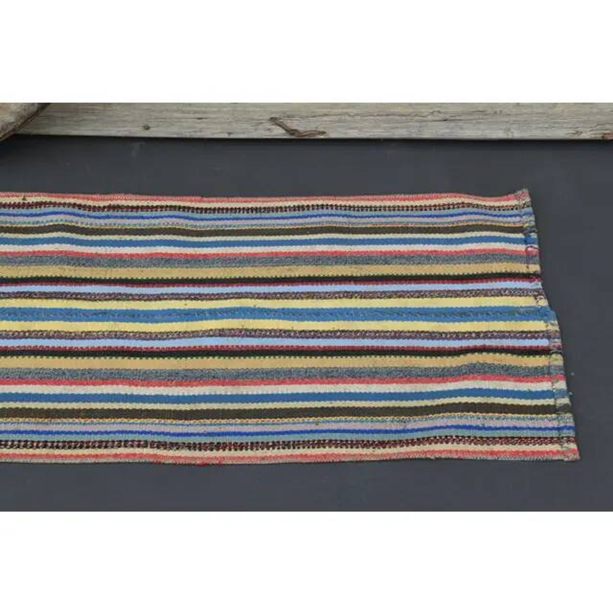 1970s Vintage Turkish Oushak Handmade Wool Cotton Blue Runner Rug 56x229