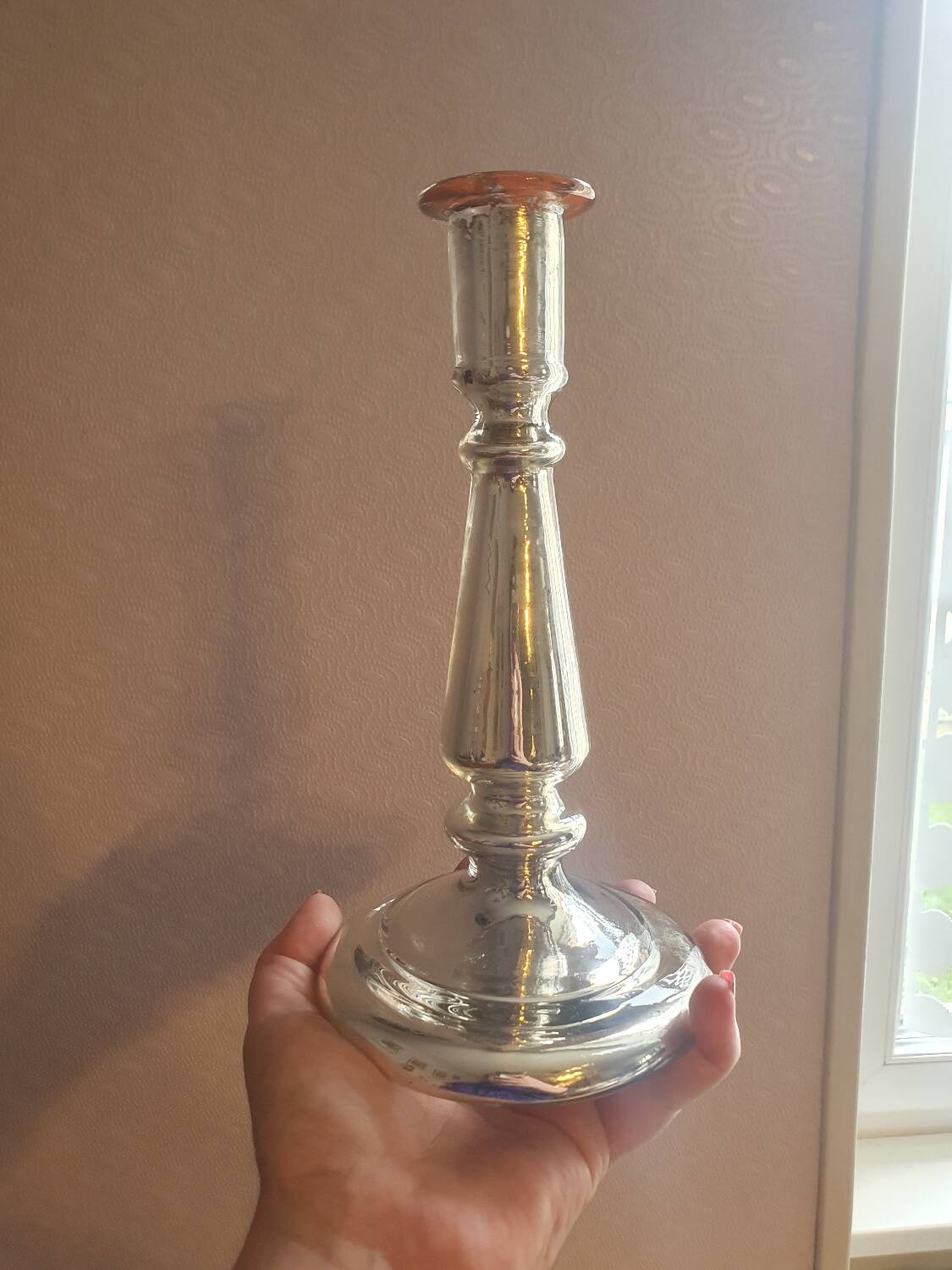 Vintage mercury glass candle holder