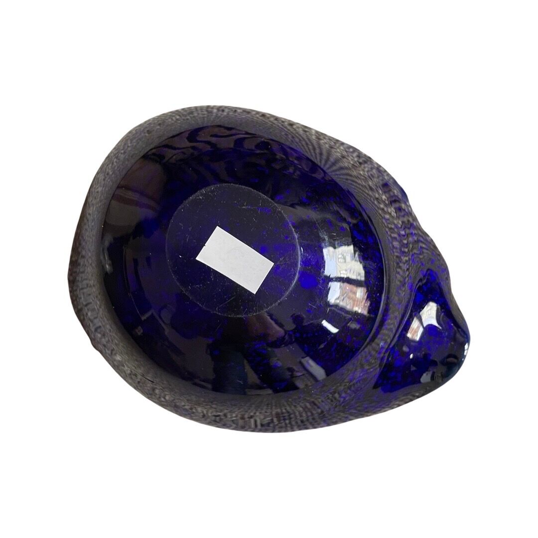 Dark blue Venetian glass ashtray with sulfurized multicolored decoration