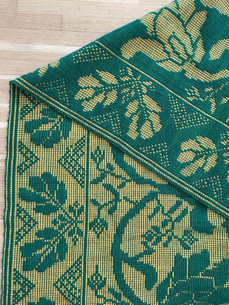 Romanian carpet green and yellow made by hand in wool