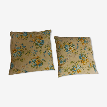 Pair of cushions feather down floral fabric old