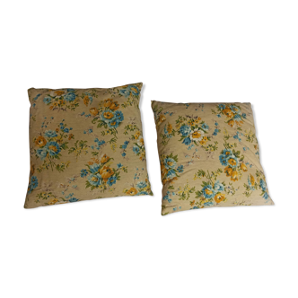 Pair of cushions feather down floral fabric old