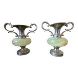 Pair of amphora in onyx and metal