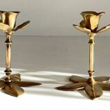 Pair of VINTAGE solid BRASS Flower CANDLE HOLDERS
