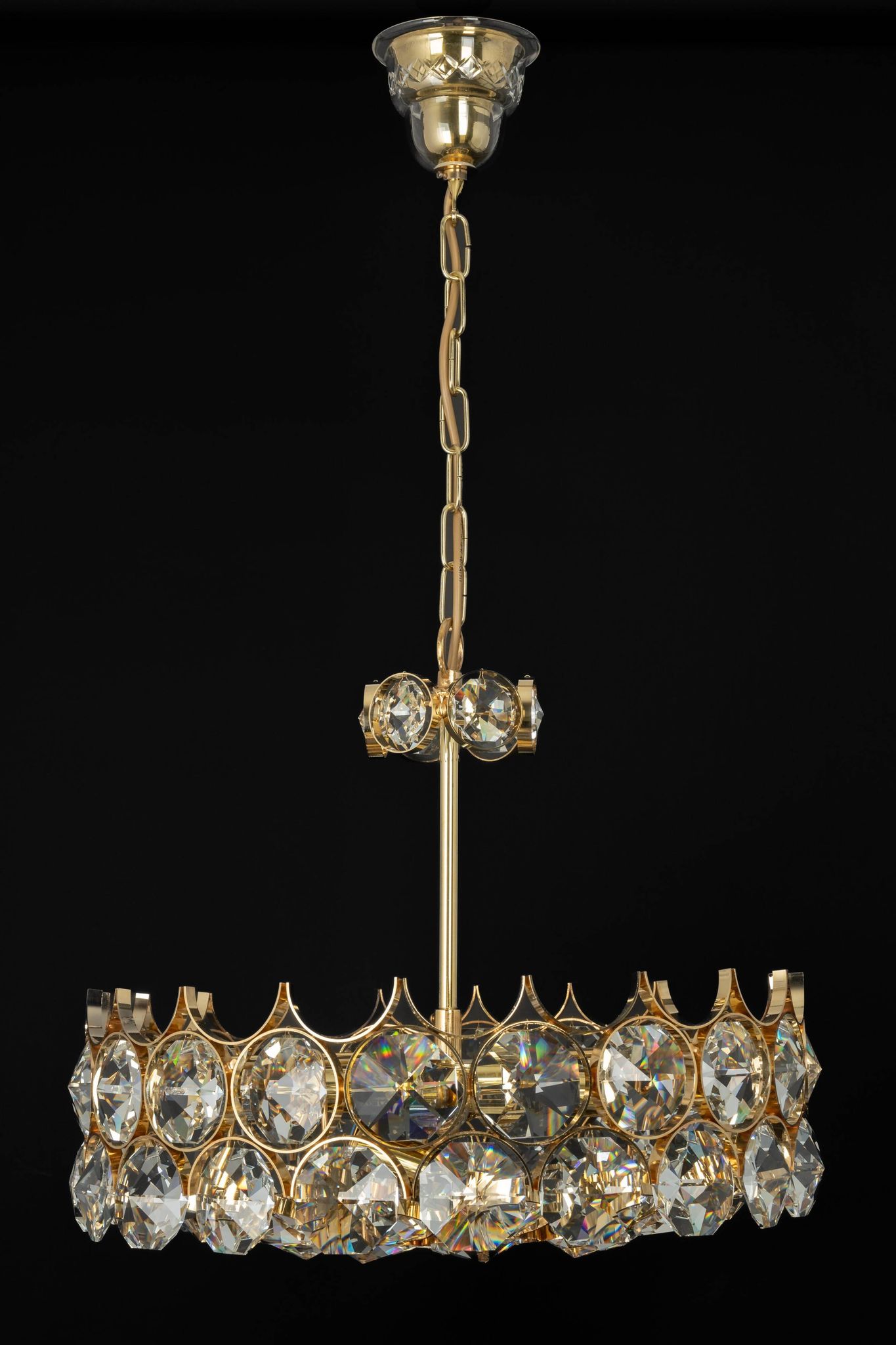 Golden brass chandelier, Sciolari design by Palwa, Germany, 1970s