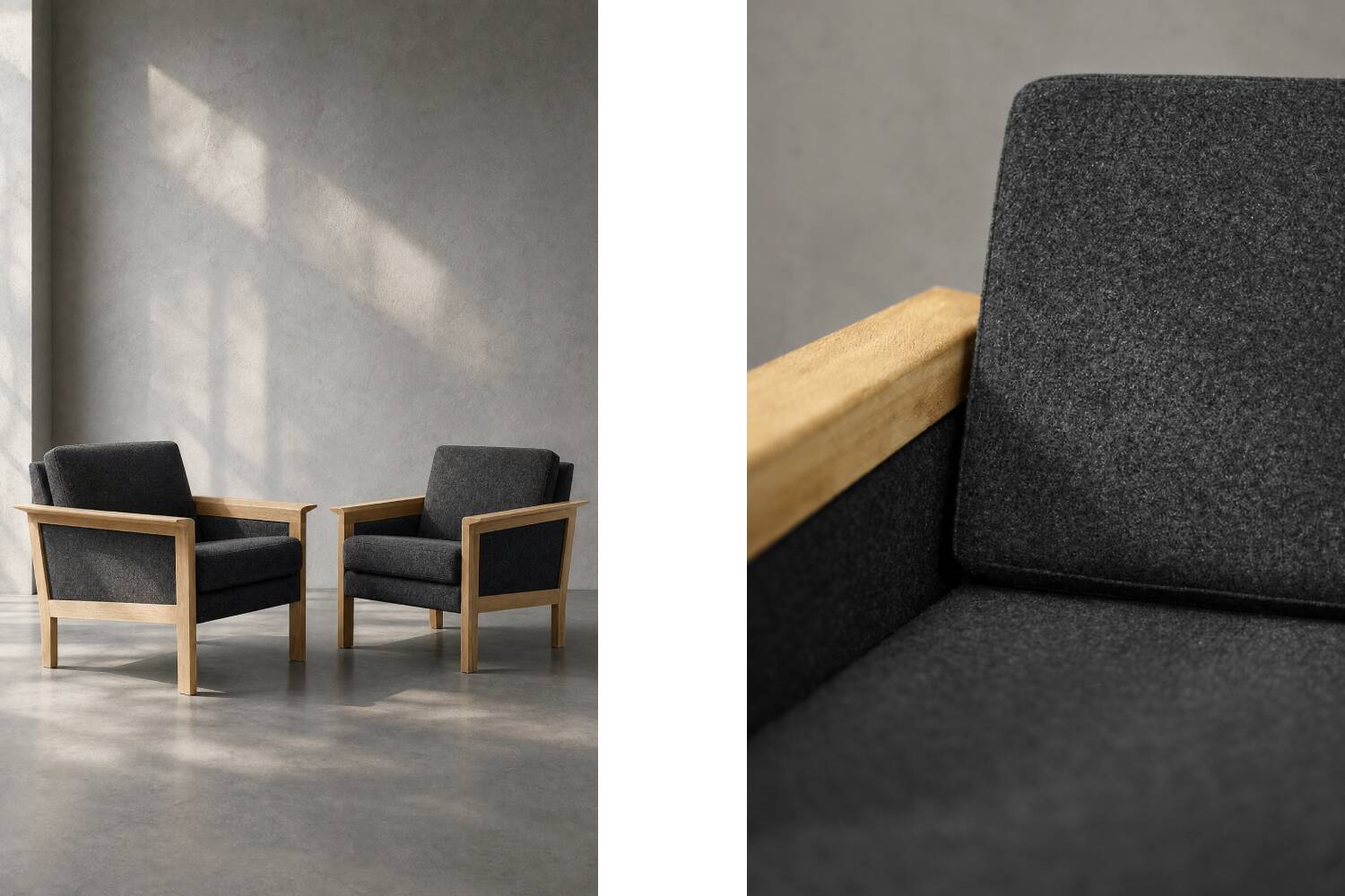 Vintage Mid-Century Danish Modern Oak & Felt Lounge Chairs, 1960s, Set of 2