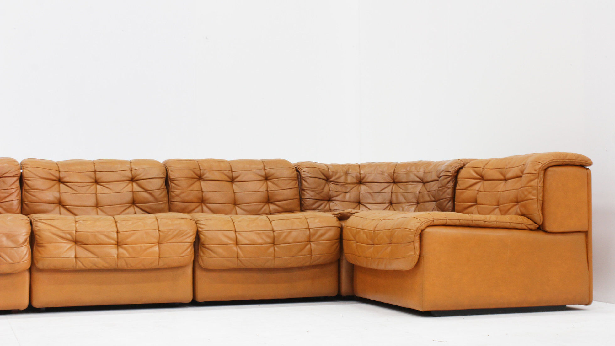 Canapé modulaire Vintage De Sede DS 11 en cuir patchwork cognac, ensemble de 7 pièces