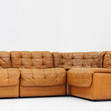 Canapé modulaire Vintage De Sede DS 11 en cuir patchwork cognac, ensemble de 7 pièces