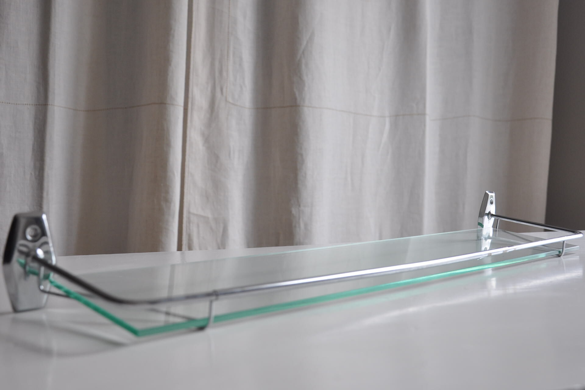 Vintage bathroom shelf chrome metal and glass