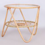 table originale du milieu du siècle, Alan Fuchs, ULUV, Rotin, Verre, Tchéquie, années 1940