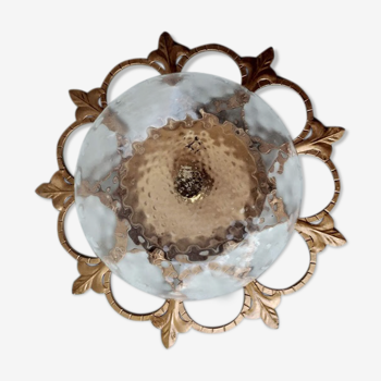 Italian metal ceiling and Murano 1970 blown glass