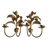 Paire d’appliques vintage feuilles de palmier dorés