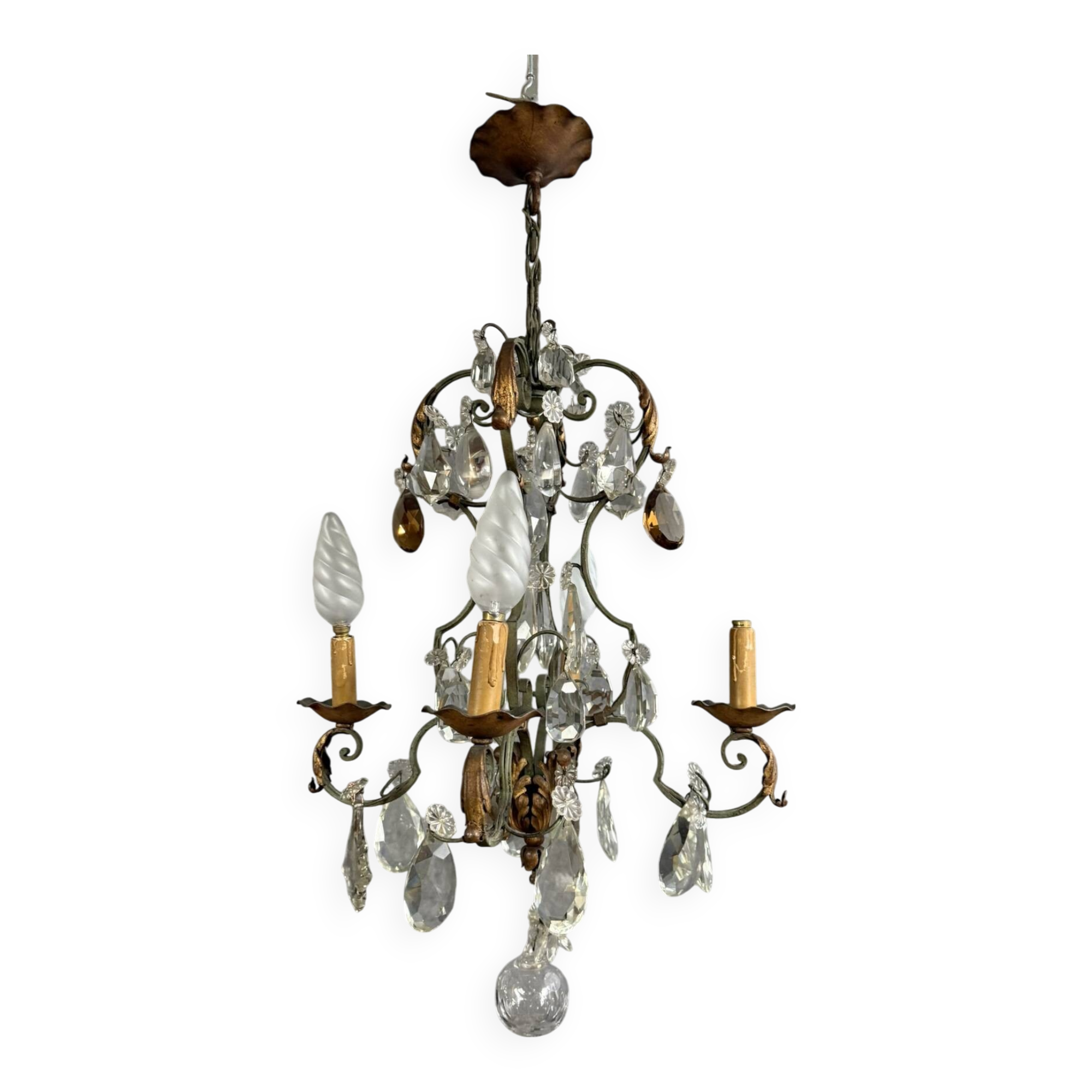 Venetian chandelier with gold and lacquered metal tassels, circa 1940