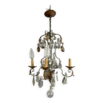 Lustre Venitien a pampilles en metal doré et laqué vers 1940