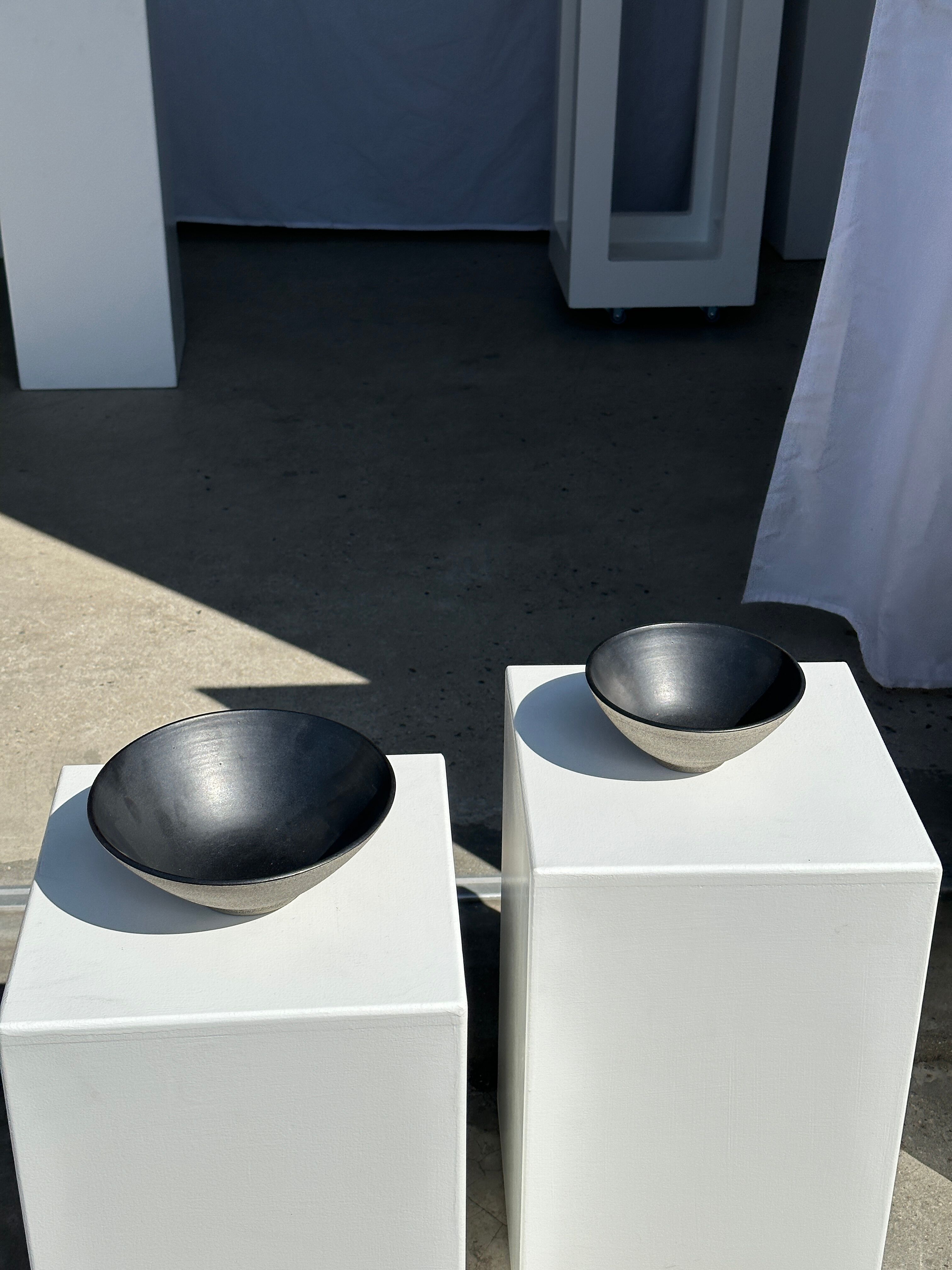 Duo of gray Indonesian ceramic bowls or salad bowls