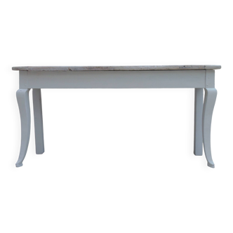 Console with a weathered grey cotton base, top in bleached walnut.