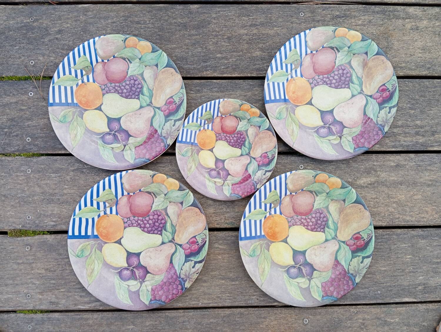 5 assiettes à dessert la ronde des fruits, Gien | Selency
