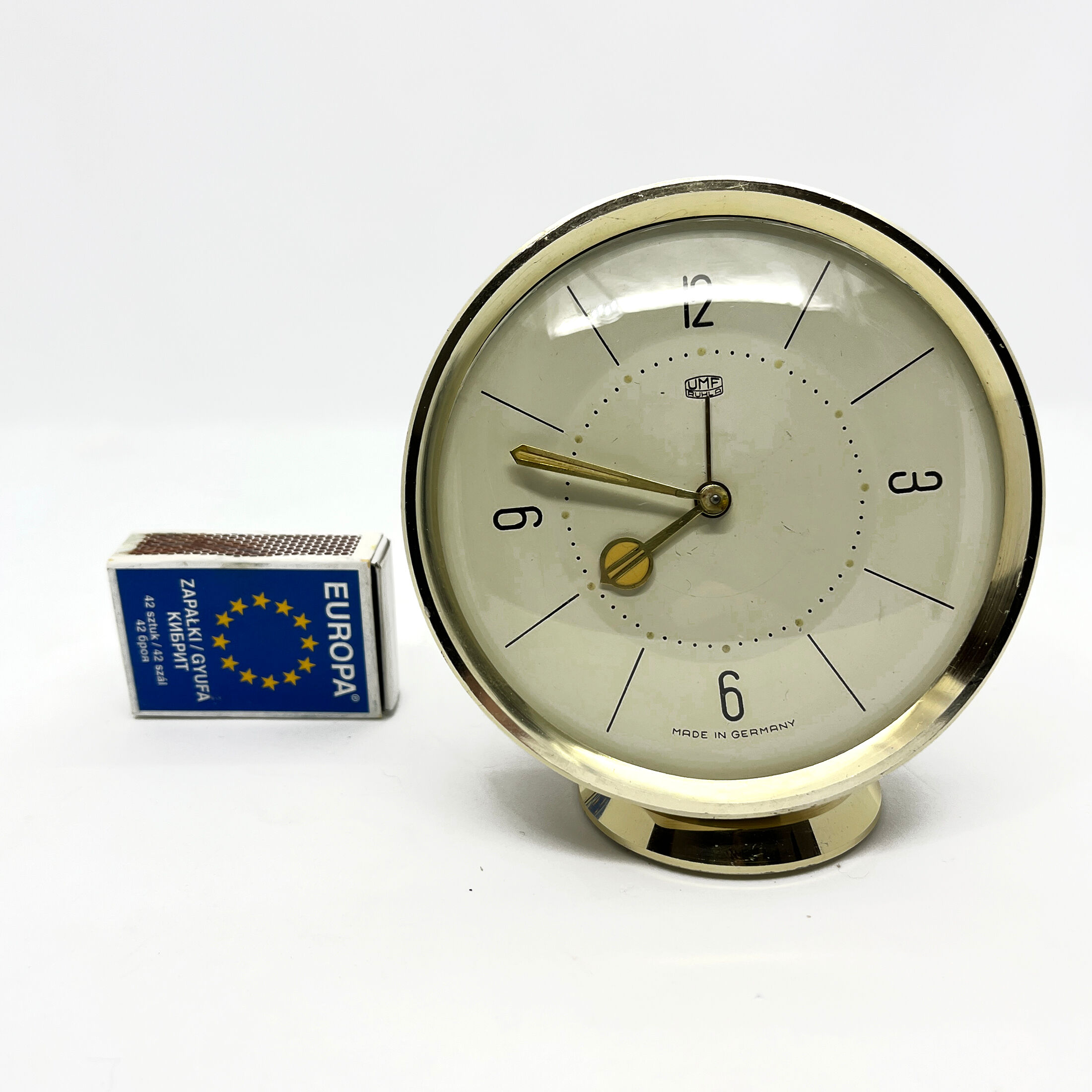 Brass alarm clock, UMF Ruhla, Germany, 1960s