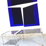 Paire de tables basses en métal chromé et verre fumé, Italie années 70