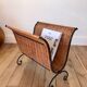 Wicker, rattan and black steel magazine holder 70s