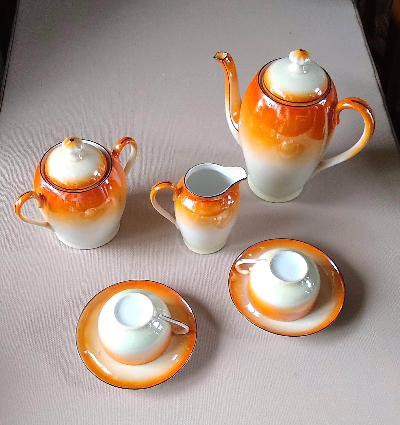 Vintage Iridescent Orange Tea and Dessert Set