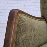 1960s, Danish armchair, original green furniture velour, ash wood